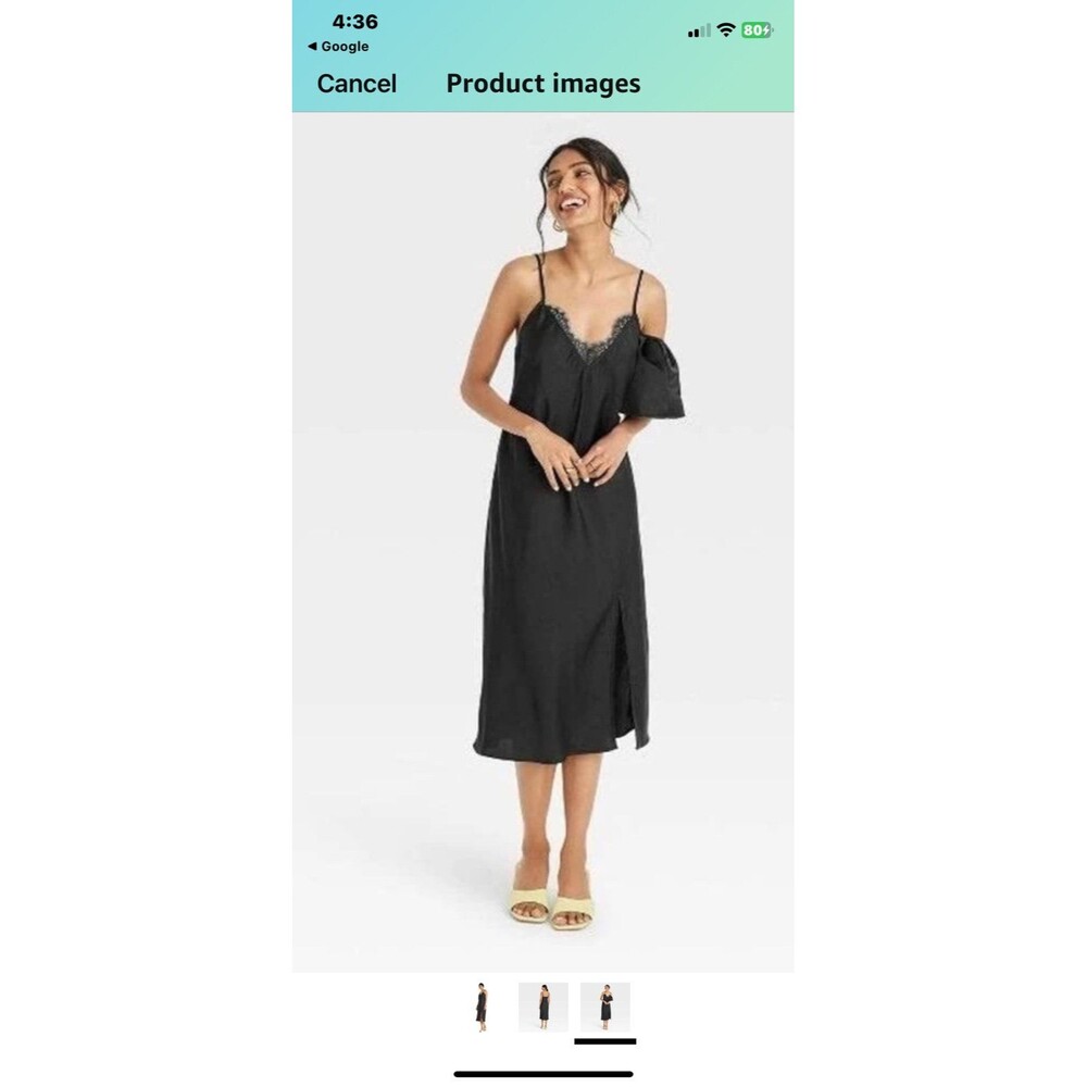 NWT A New Day Women's Sleeveless Cami Lace Trim Black Dress Sz Small S w/ slit